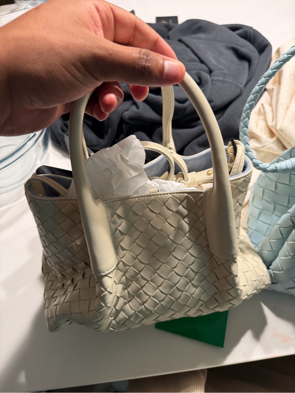 Bottega Veneta Cream Intrecciato Mini Top-Handle Bag